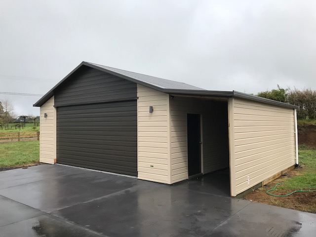 Car shed, workshop + enclosed wood shed